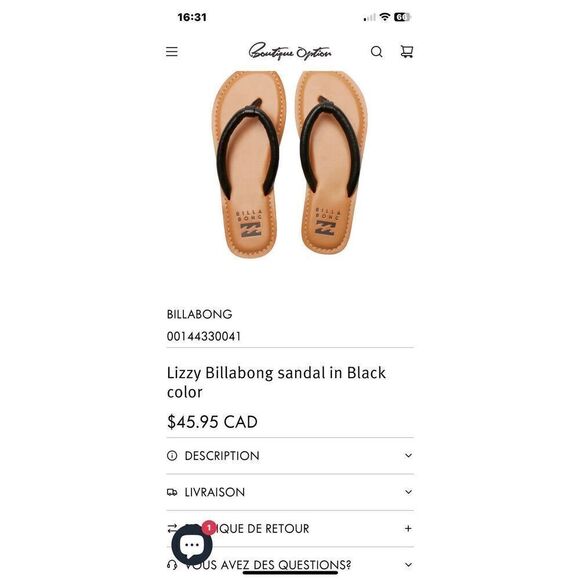 Lizzy Billabong  Women’s sandal in Black color 7.5 - Picture 3 of 3